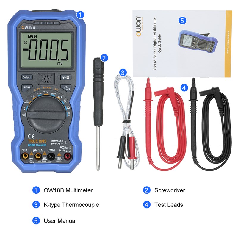 OWON Digital Multimeter True RMS AC/DC Voltage and Current R