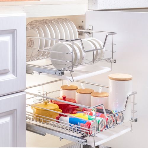 拉篮SUS304抽屉式厨房橱柜不锈钢550柜体小拉篮碗架碗篮架蔬果篮