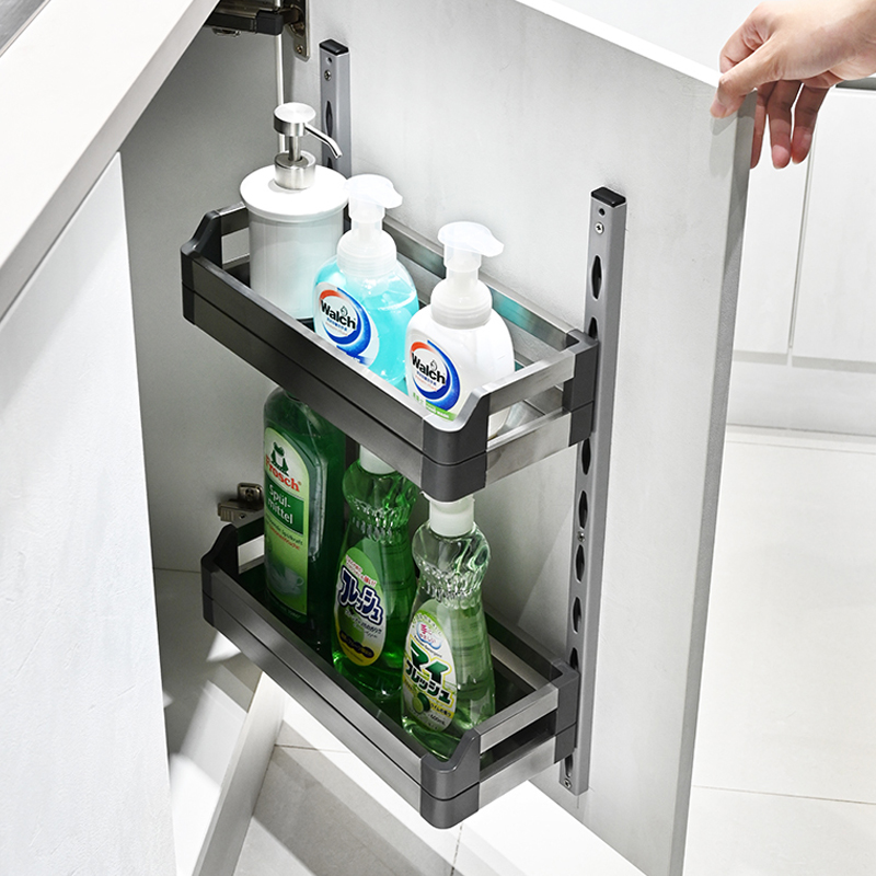 不锈钢橱柜门板拉篮厨房抽拉式水槽下侧装收纳置物架内置侧小拉篮