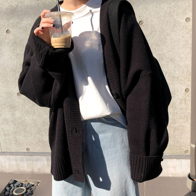 Korean Style Fashion Loose Sweater Casual Solid Color  Long-