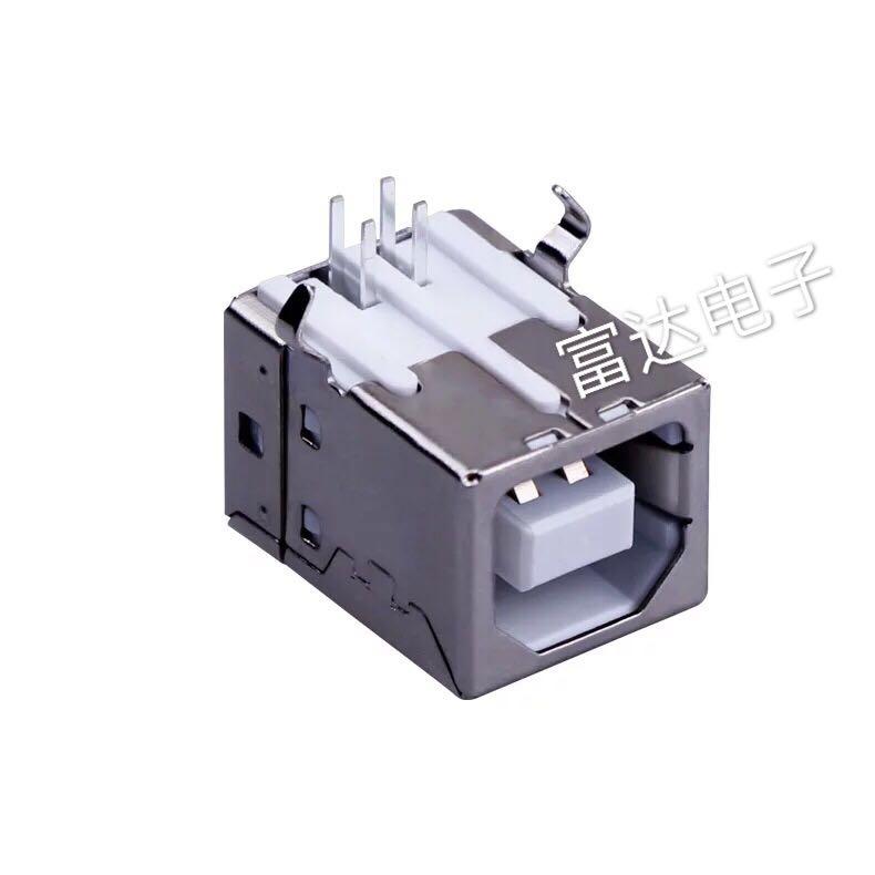 方口USB插座 USB-B母打印机接口D型90度弯针USB母座PCB焊接母座