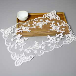 家用防尘盖布欧式蕾丝绣花长方形茶盘茶具托盘盖巾刺绣