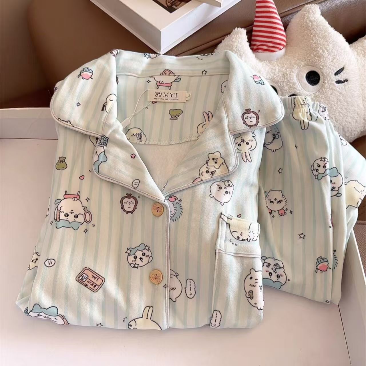 狗饺睡衣女秋冬季保暖长袖长裤套睡衣/家居服套装
