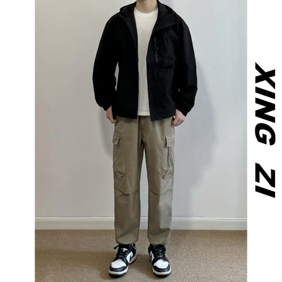 日系复古多口袋工装裤男生直筒九分裤秋冬季宽松高品质束脚休闲裤