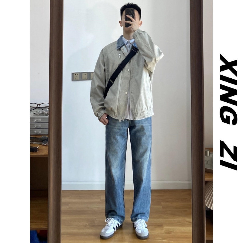 秋冬季美式复古牛仔裤男款直筒宽松高街潮流百搭高品质休闲长裤子