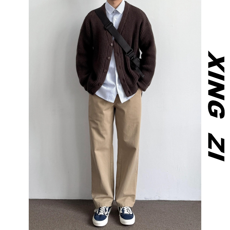 日系复古休闲裤男款直筒宽松潮流百搭冬季纯棉显瘦时尚工装长裤男