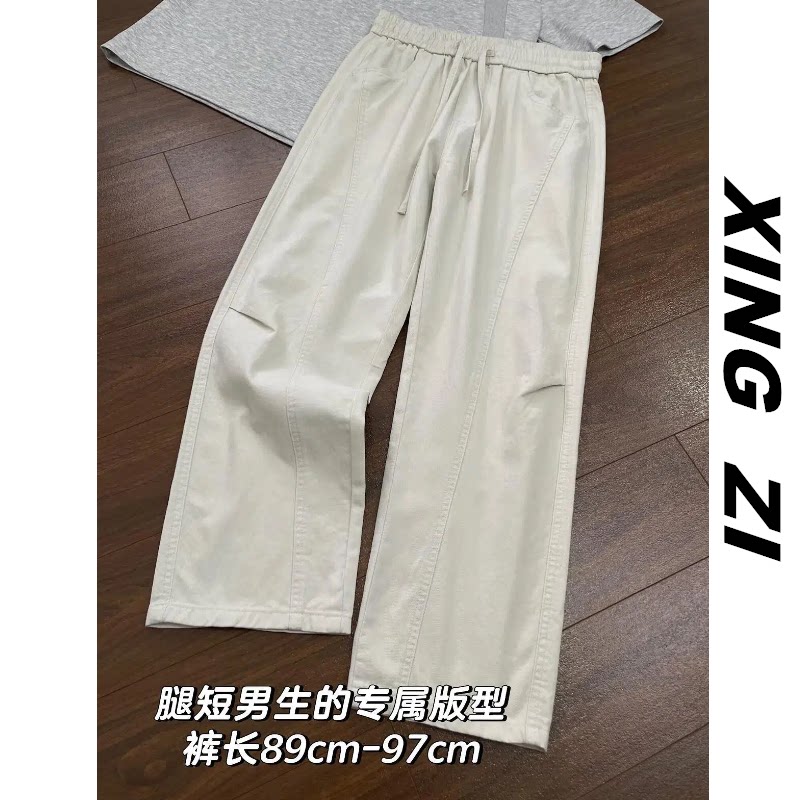 90裤长休闲裤男生小个子直筒九分裤夏季薄款透气日系复古纯棉裤子