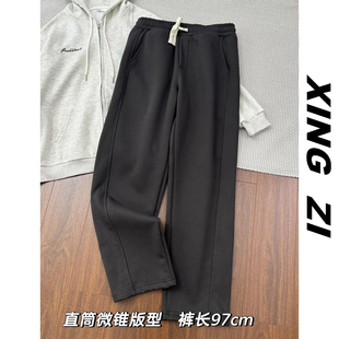 冬季加绒卫裤男生小个子直筒宽松长裤美式运动抽绳潮流百搭休闲裤