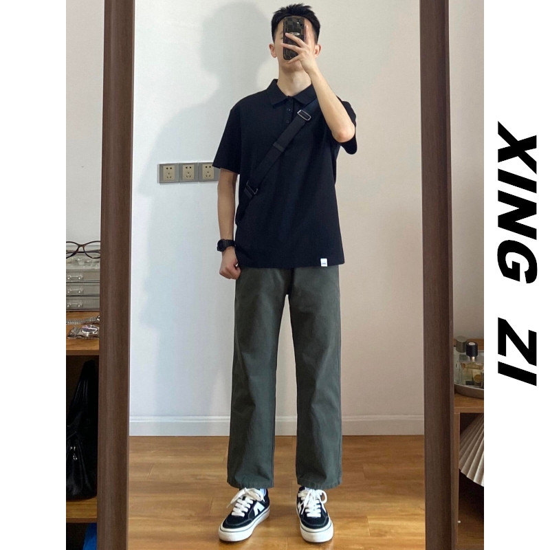 美式复古纯棉九分直筒男休闲裤