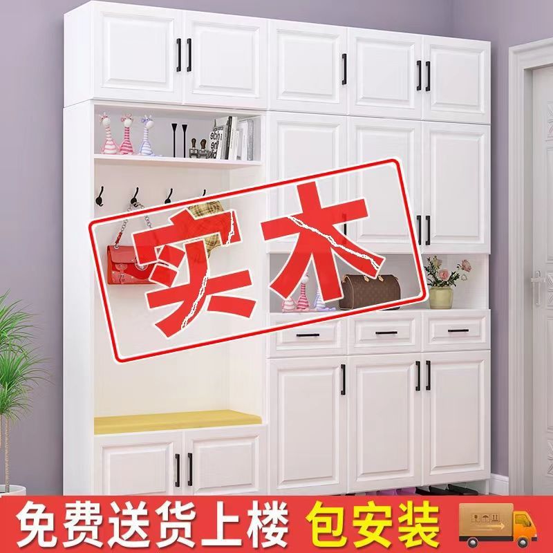 鞋柜门口进门家用欧式多功能大容量实木挂衣架一体靠墙收纳柜储物