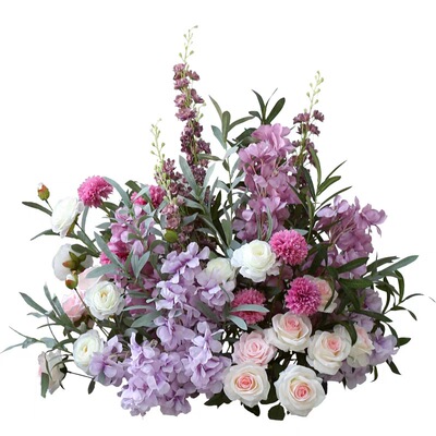 婚庆活动布置花路引花球折叠柱花迎宾布景套装花艺紫色婚礼花排