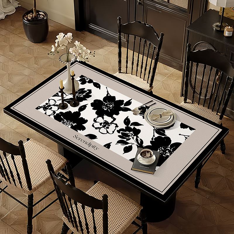 美式复古餐桌垫皮革垫桌布防水防油防烫高级感长方形保护垫台面