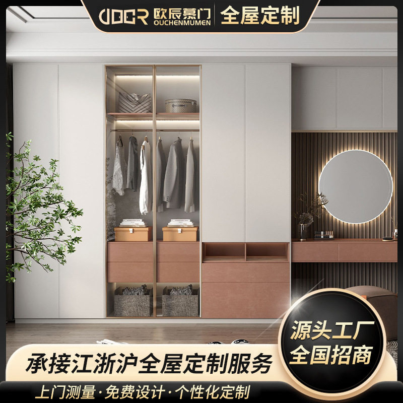 美式烤漆实木一门到顶卧室衣柜整体衣柜开放式衣帽间别墅全屋定制