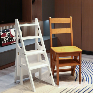 竹木多功能梯凳家用室内木质折叠加厚楼梯椅便携登高两用台阶梯子