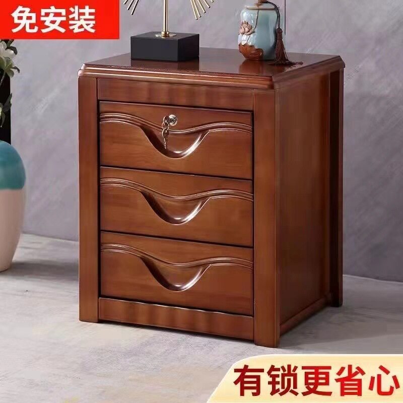 三抽免安装中式实木带锁床头柜