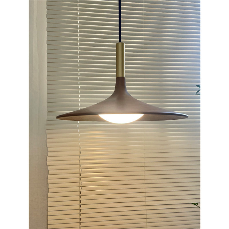 胡桃木复古餐厅吊灯全铜LED设计师喇叭飞碟法式艺术吧台餐桌灯具