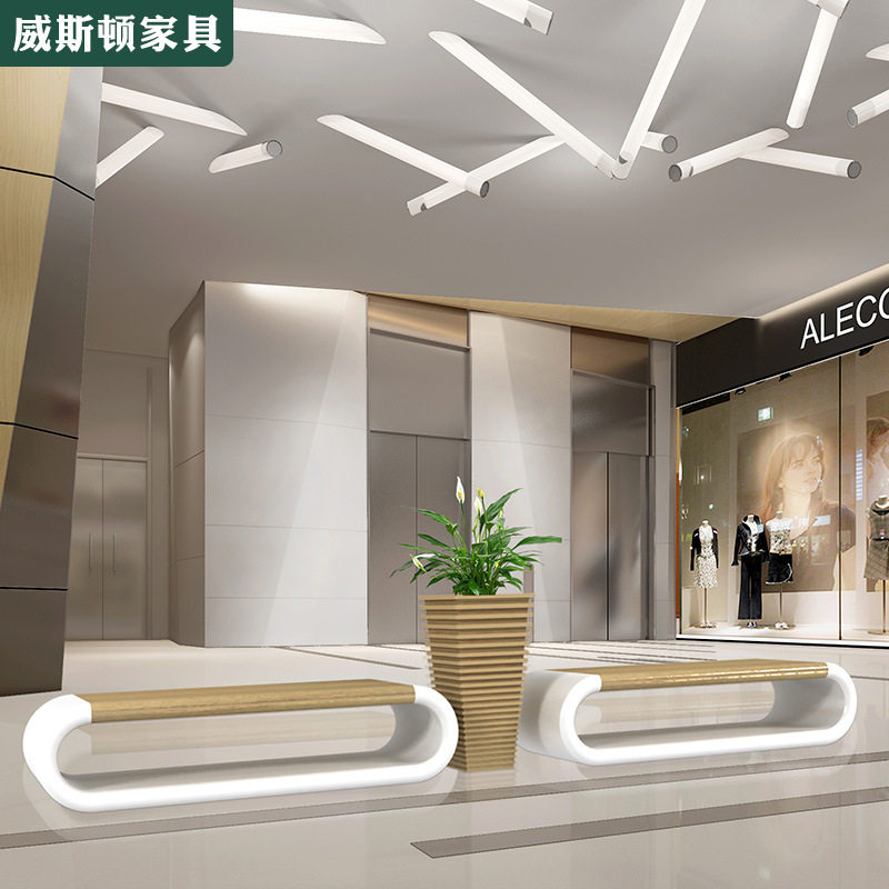 玻璃钢休闲椅商场景观美陈木纹环形坐凳酒店大堂花盆座椅组合直销
