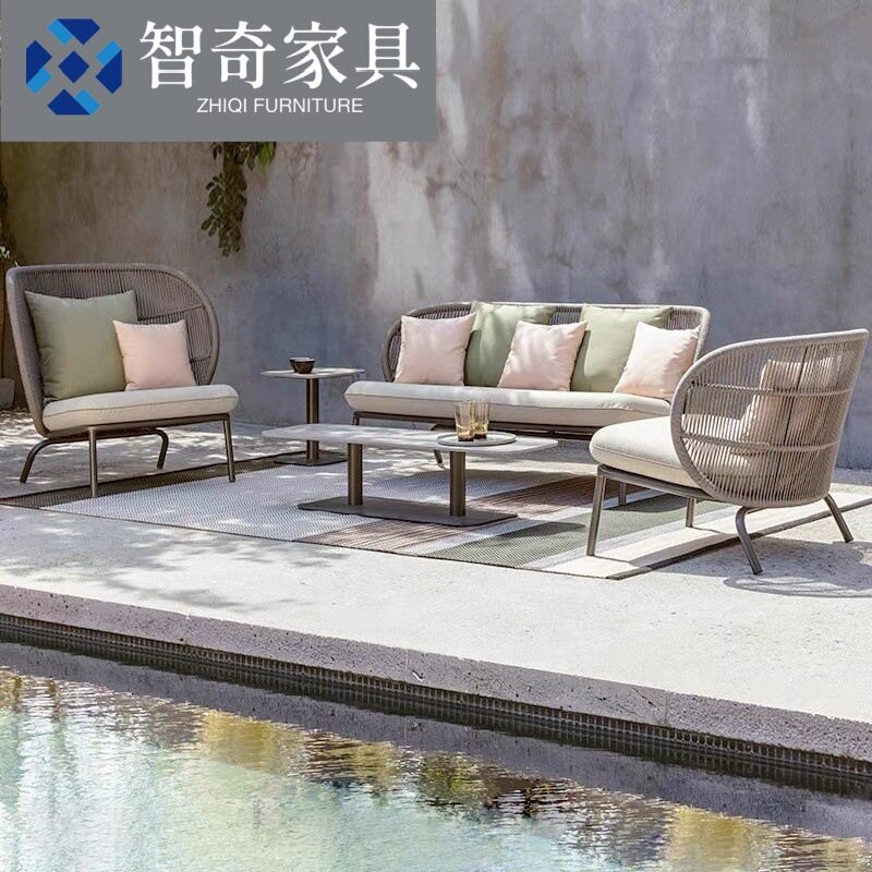 户外沙发绳编酒店花园别墅庭院酒店藤编家具阳台休闲藤椅室外沙发