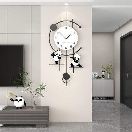 熊猫创意钟表挂钟现代简约客厅高级感静音家用装饰时钟挂墙免打孔