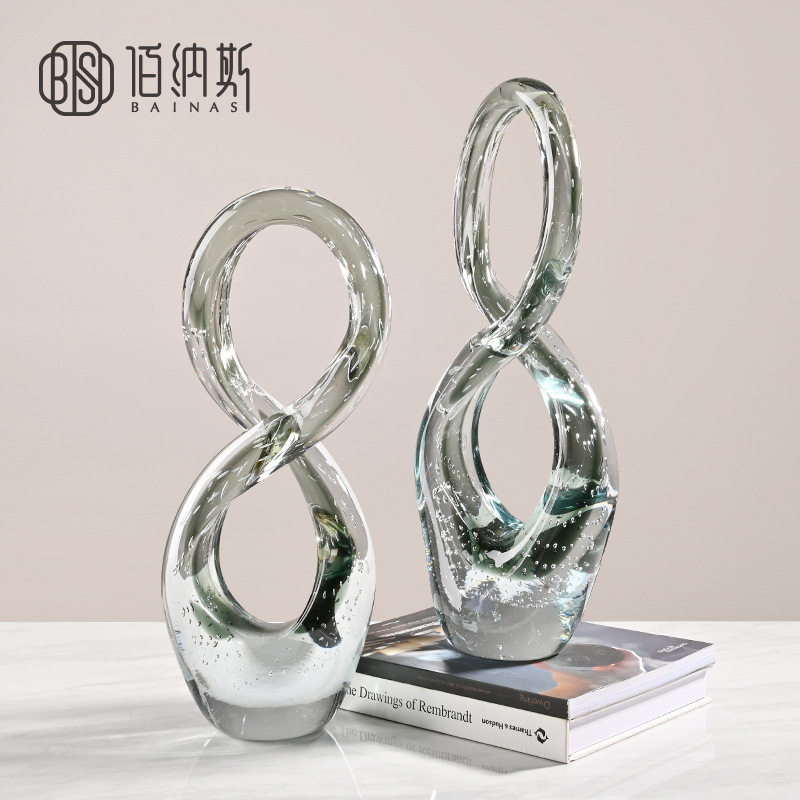 现代简约镂空8字创意玻璃客餐厅酒柜电视柜玄关酒店大堂装饰摆件