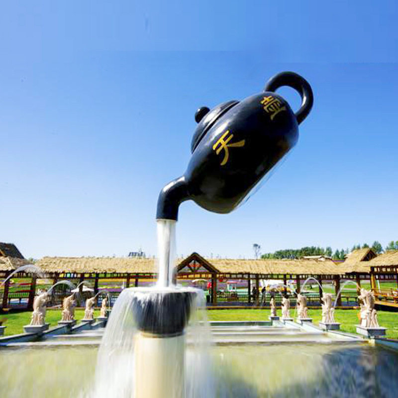玻璃钢流水天壶雕塑玻璃钢大茶壶景区茶城茶文化倒水壶摆件批发