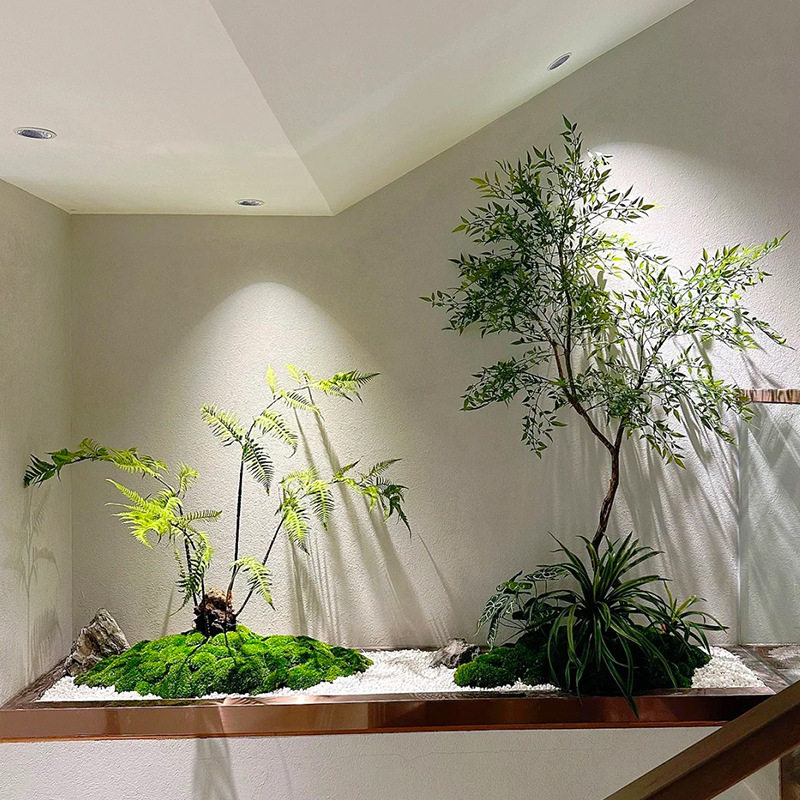 私人创意落地简约吊钟马醉树办公室售楼处书店设计感轻奢装饰假树