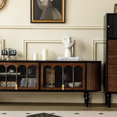 电视柜小户型收纳储物柜新款 法式 古风复古茶几实木黑色客厅美式