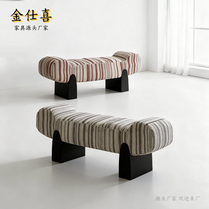 中古风简约实木创意布艺沙发凳换鞋凳卧室床尾凳家用衣帽间长凳图片