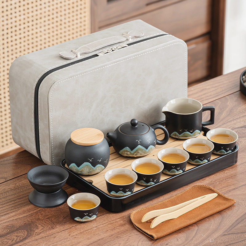 复古青山旅行茶具粗陶便携户外茶壶套装公司礼品实用开业活动定制