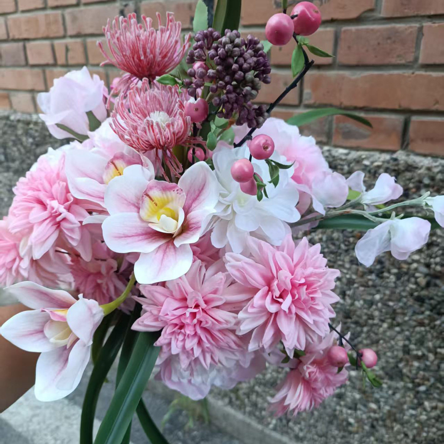 仿真粉色玫瑰花束大丽花兰花等手捧花新款花材装饰插花婚庆家居