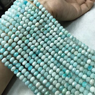 天然老矿浅色天河石4x6.8mm钻石面切割扁珠半成品 原色天蓝色