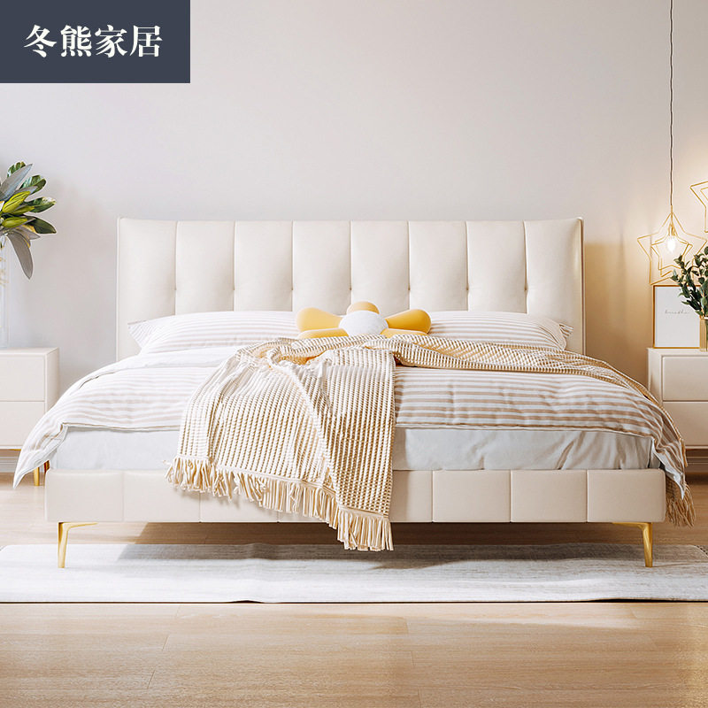 SY9238冬熊美式轻奢真皮床北欧简约现代双人主卧大床白色网红婚床