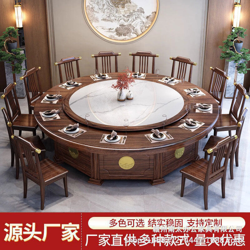 酒店电动餐桌椅新中式实木大圆桌18人20人多人饭店包厢餐厅大圆桌