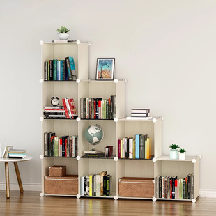 简易组装书架置物架落地储物柜铁甲现代简约黄木纹书柜