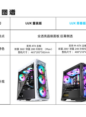 拉克斯LUX青春版电脑机箱桌上型电脑压克力侧透主机壳MATX小主机