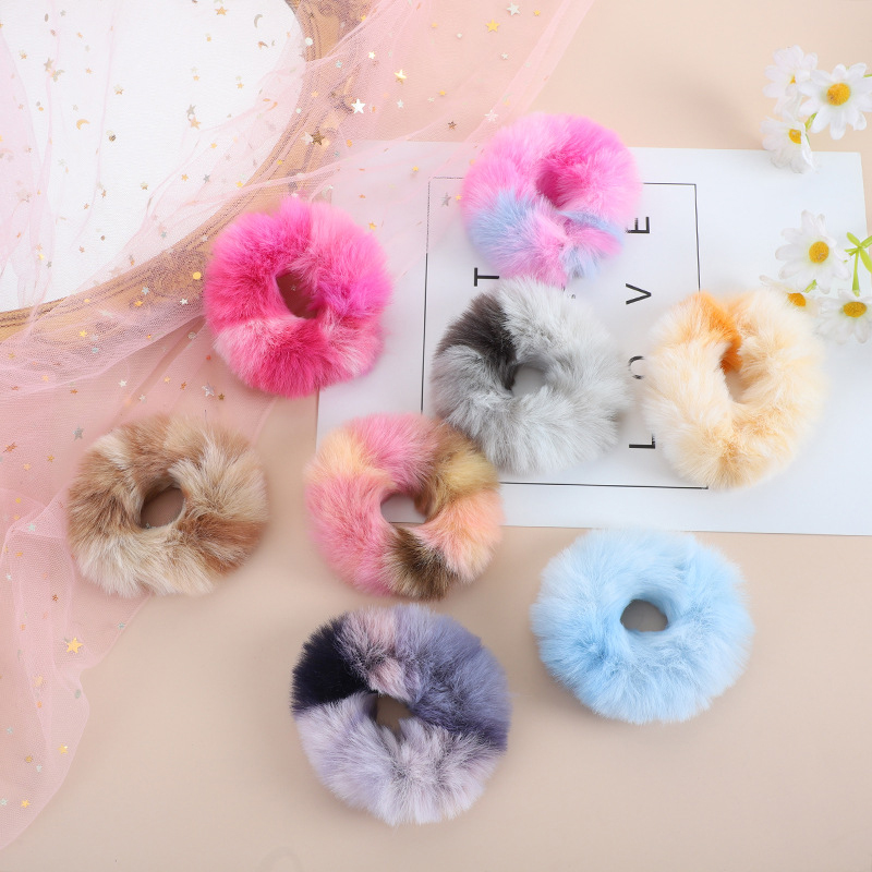 2Pcs/Set Elastic Plush Hair Band Colorful Simple Hair Rope F