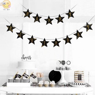 Happy Birthday Banner Black and old Star Birthday Decor Bab