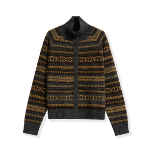 花花推荐 354 轻奢时尚 5277 A634 百搭费尔岛提花拉链针织衫