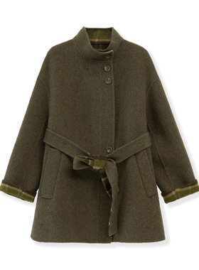 【花花推荐】轻奢格子双面呢立领毛呢大衣8388-353-9210