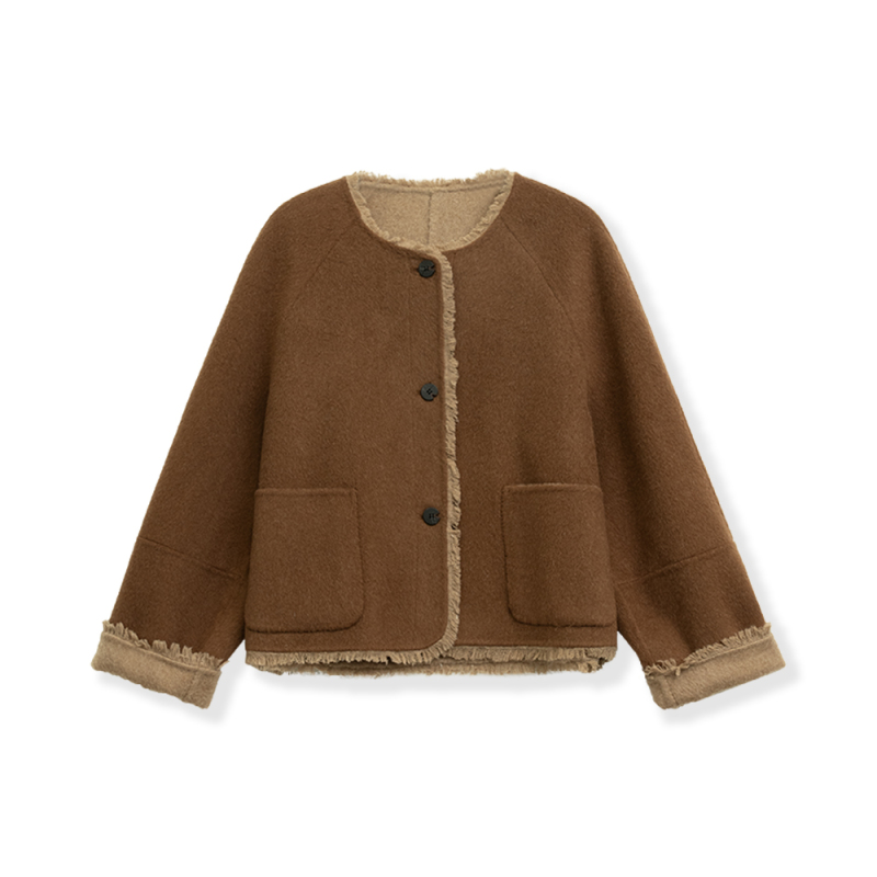 【花花推荐】时尚百搭撞色设计毛呢外套0914-353-9500