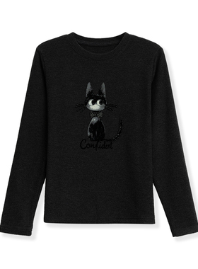 【花花推荐】时尚小猫图案加厚打底T恤4586-354-A601