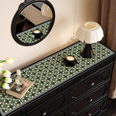 法式绿色餐边柜垫防水防油防烫桌垫电视机柜鞋柜桌布可擦免洗复古