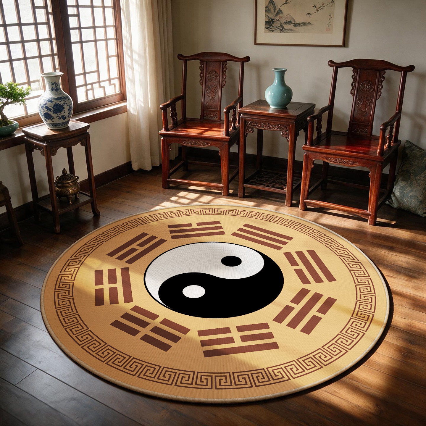 中式阴阳鱼罡毯禅房茶室道观太极地垫五行八卦打坐练功毯静坐地毯