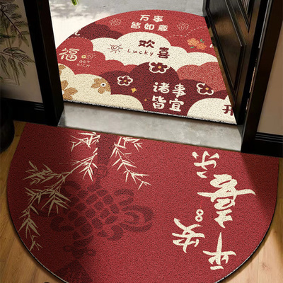 半圆形丝圈入户门地垫大门口防滑除尘进门内地毯门外家用红色垫子