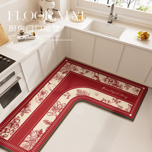 结婚喜庆l型硅藻泥厨房地垫防滑防油吸水家用脚垫子红色耐脏地毯