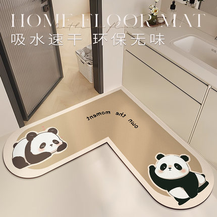 卫生间浴室门口地垫拐角L形防滑吸水速干脚垫洗漱台硅藻泥垫卡通