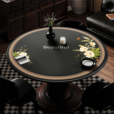 美式圆桌桌布氛围感皮革大圆形桌垫茶几防水防油免洗餐桌台布家用