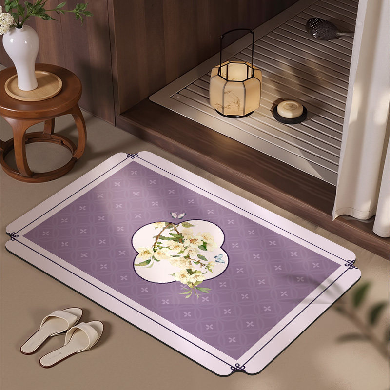 中式紫色浴室浴缸吸水地垫硅藻泥防滑卫生间厕所门口家用脚垫地毯,居家布艺,家用脚垫,淘宝优惠券,粉丝福利购,淘宝优惠卷