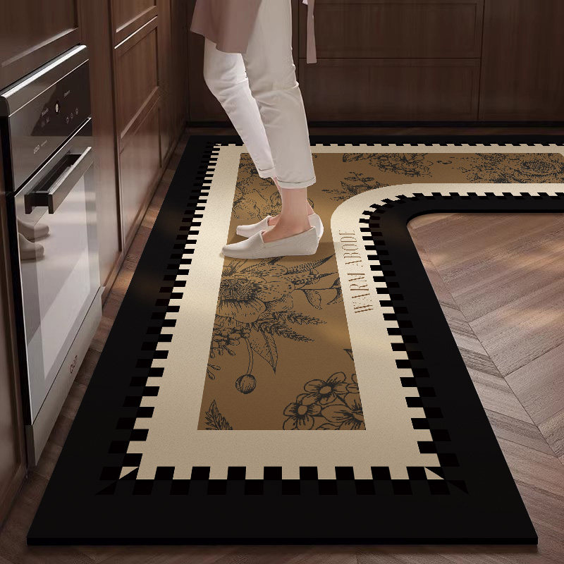 厨房专用L型地垫整块吸水防油脚垫防滑耐脏可擦中古风高级感地毯,居家布艺,厨房地垫,淘宝优惠券,粉丝福利购,淘宝优惠卷