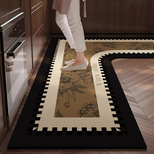 厨房专用L型地垫整块吸水防油脚垫防滑耐脏可擦中古风高级感地毯